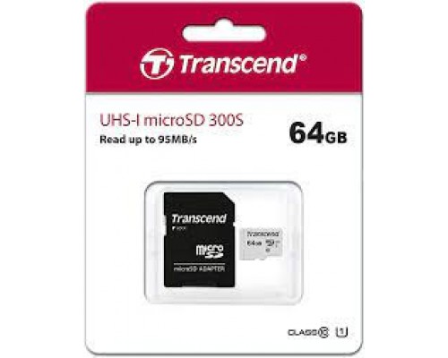 Купить  64GB MicroSD (Class 10) UHS-I (U1), Transcend "TS64GUSD300S" (R/W:95/45MB/s)