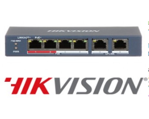 Купить  DS-3E0106P-E/M  Настольный PoE+ коммутатор. Передача питания и сигнала на 250м.