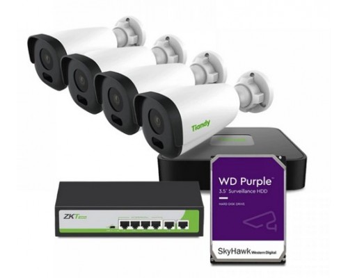 Купить  KIT Tiandy NVR TC-R3105 + 4 x Камеры TC-C32GN 2MP + Switch PoE + 1Tb HDD